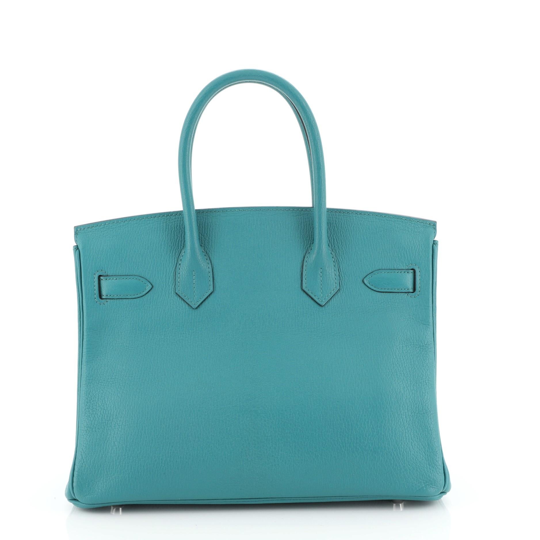 Hermes Birkin Handbag Bleu Paon Chevre Mysore With Palladium Hardware 30  In Good Condition In NY, NY