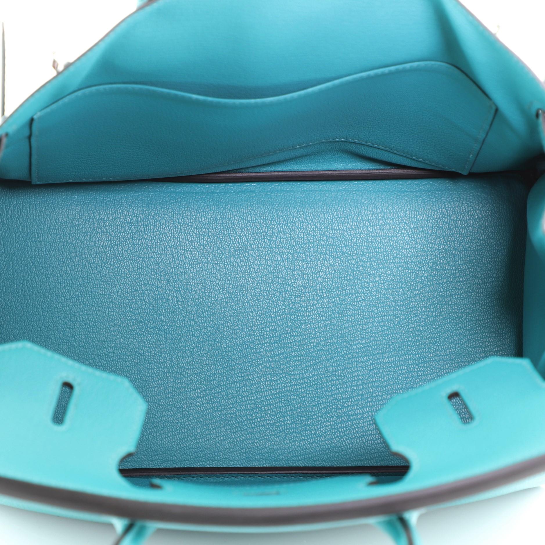 Blue Hermes Birkin Handbag Bleu Paon Chevre Mysore With Palladium Hardware 30 
