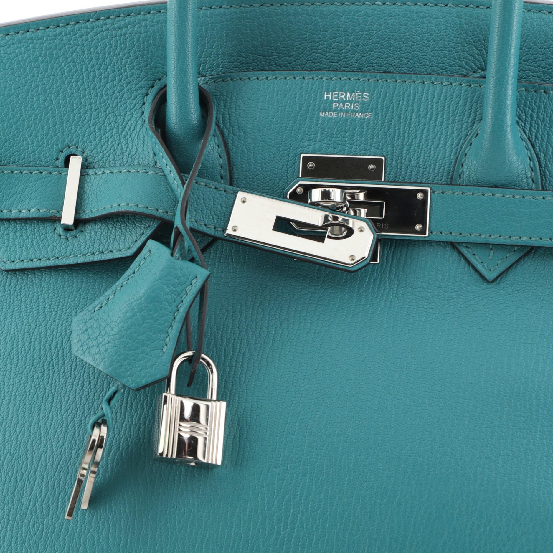 Hermes Birkin Handbag Bleu Paon Chevre Mysore With Palladium Hardware 30  2