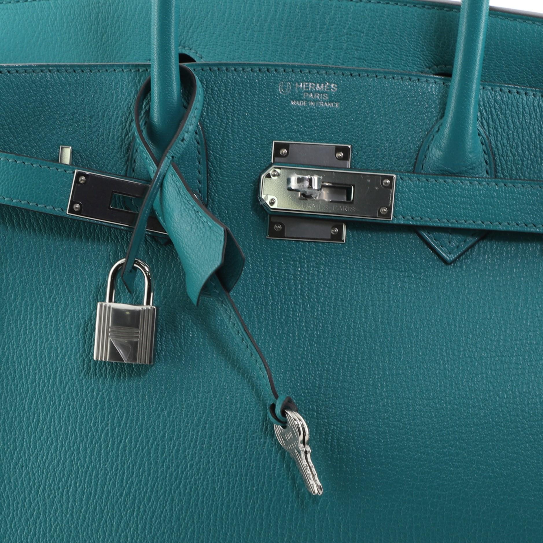 Hermes Birkin Handbag Bleu Paon Chevre Mysore With Palladium Hardware 30  In Good Condition In NY, NY