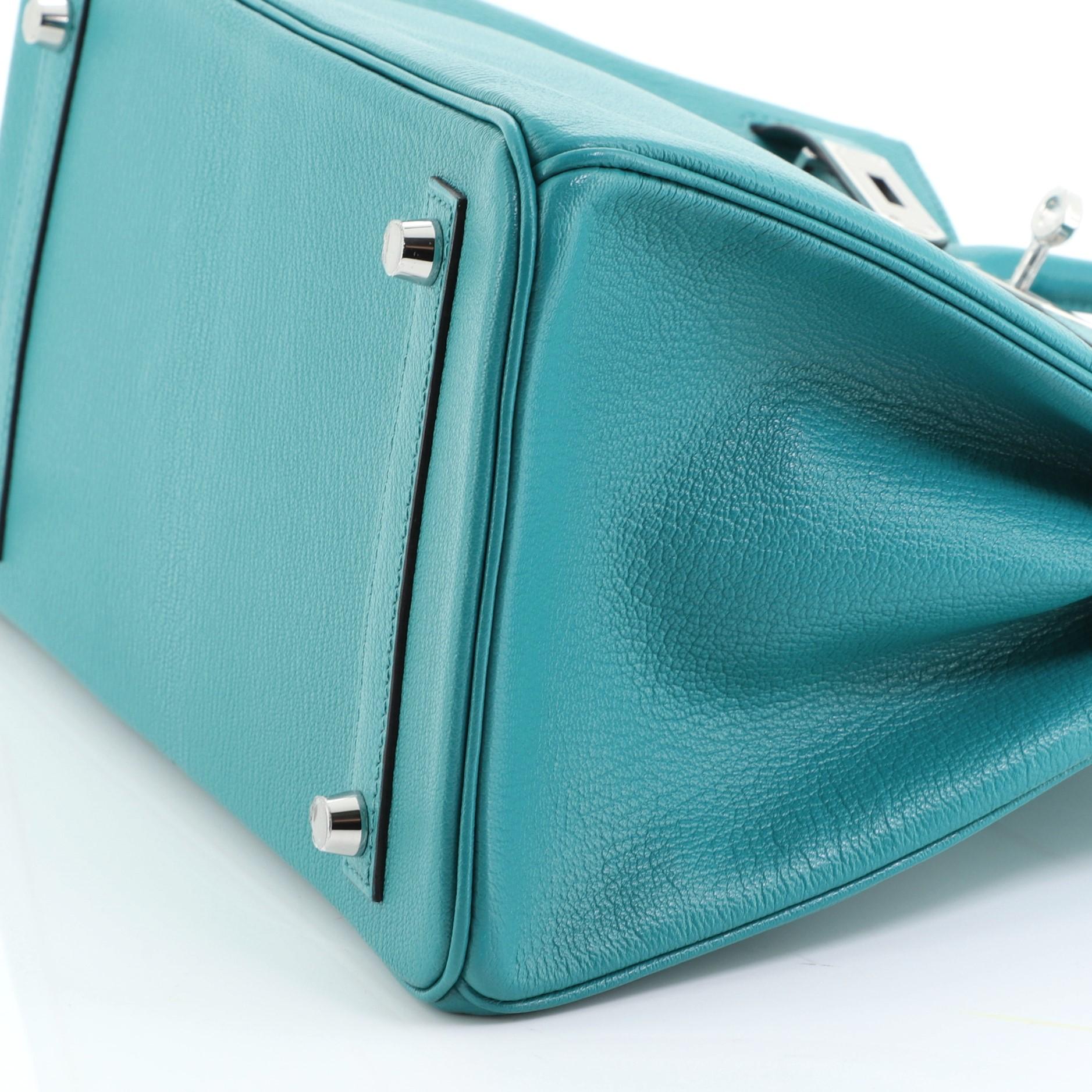 Women's or Men's Hermes Birkin Handbag Bleu Paon Chevre Mysore With Palladium Hardware 30 