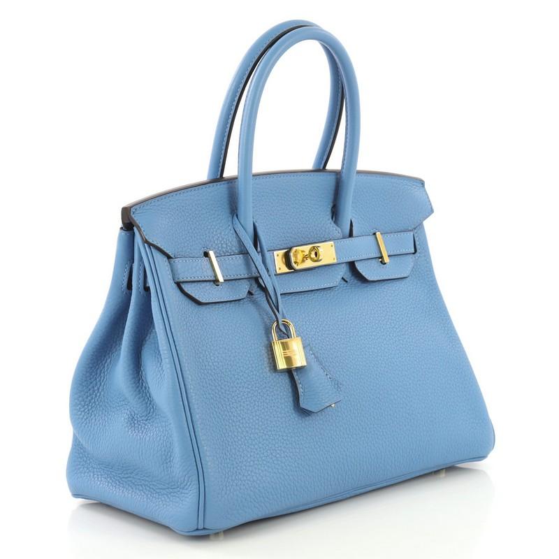 Blue Hermes Birkin Handbag Bleu Paradis Clemence with Gold Hardware 30