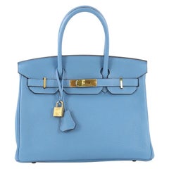 Hermes Birkin Handbag Bleu Paradis Clemence with Gold Hardware 30