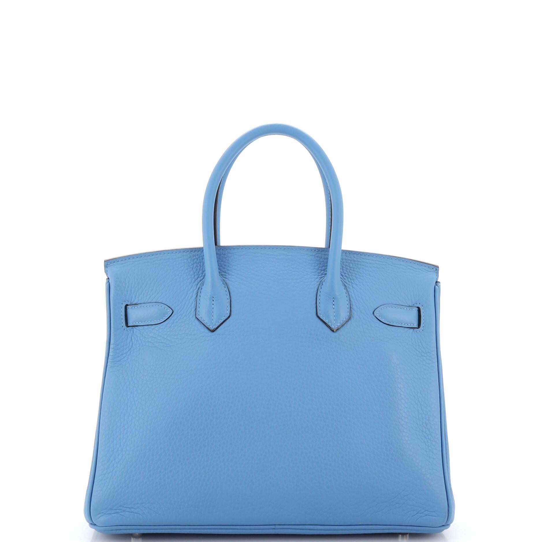 Hermes Birkin Handbag Bleu Paradis Clemence with Palladium Hardware 30 In Good Condition In NY, NY