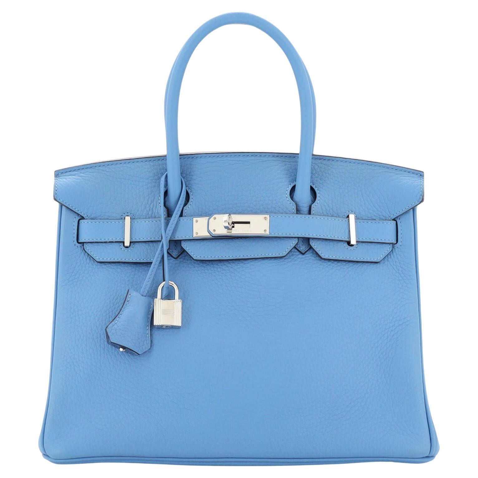 Hermes Birkin Handbag Bleu Paradis Clemence with Palladium Hardware 30