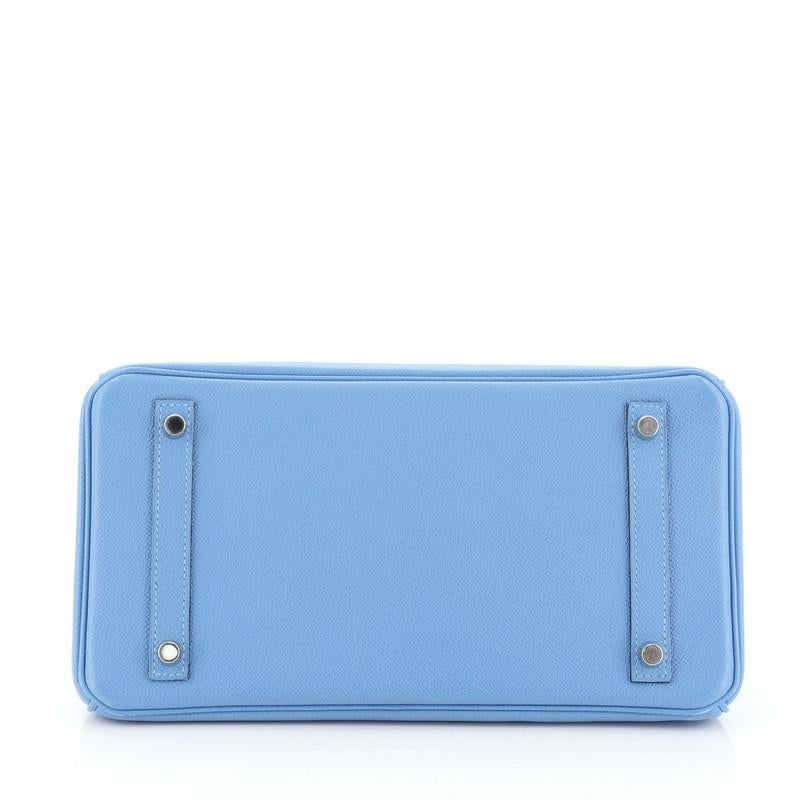 Blue Hermes Birkin Handbag Bleu Paradis Epsom with Palladium Hardware 30