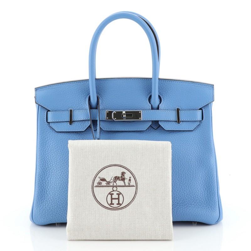 Blue Hermes Birkin Handbag Bleu Paradis Togo With Palladium Hardware 30