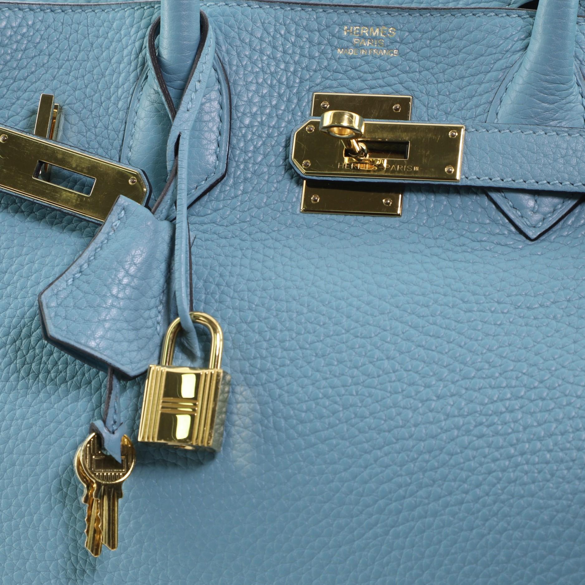 Hermes Birkin Handbag Bleu Saint-Cyr Clemence with Gold Hardware 30 In Good Condition In NY, NY