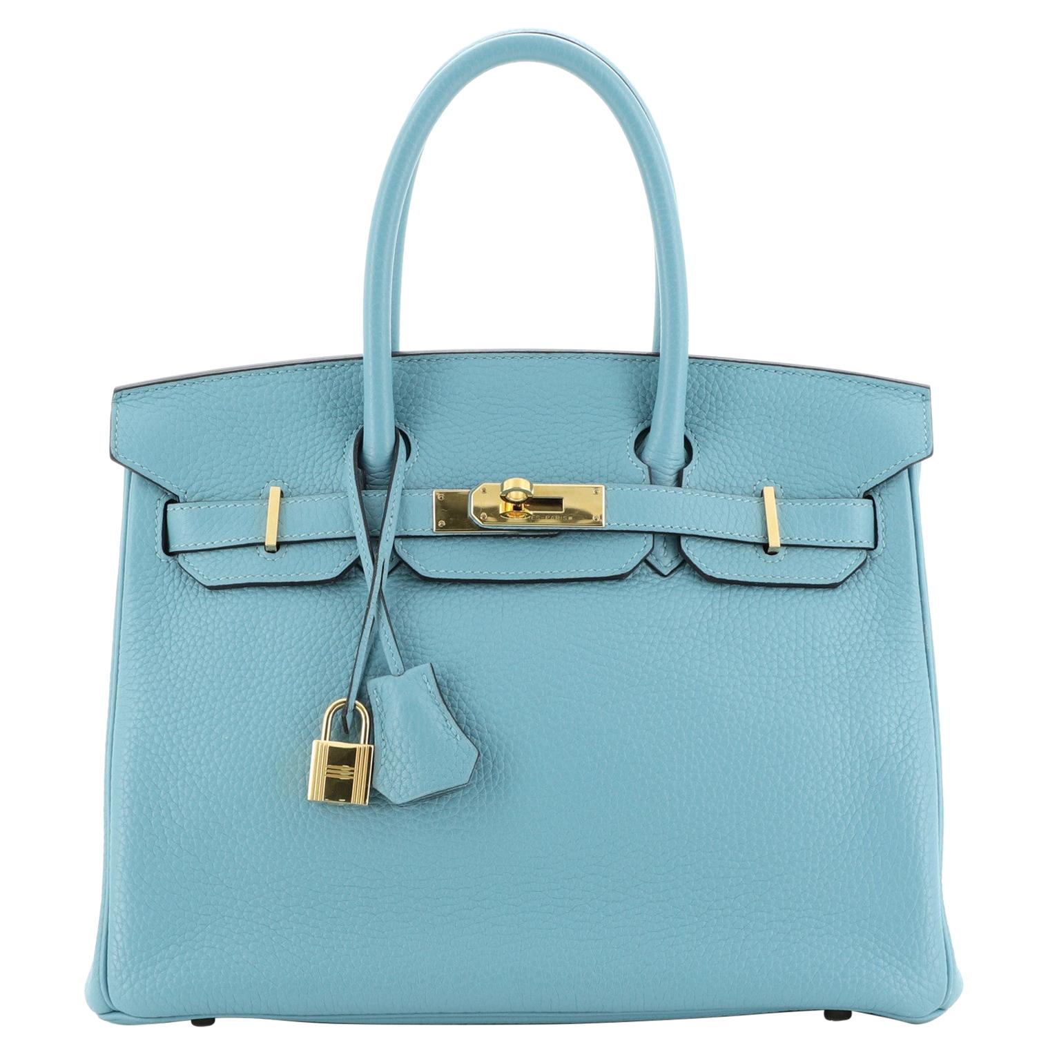Hermes Birkin Handbag Bleu Saint-Cyr Clemence with Gold Hardware 30