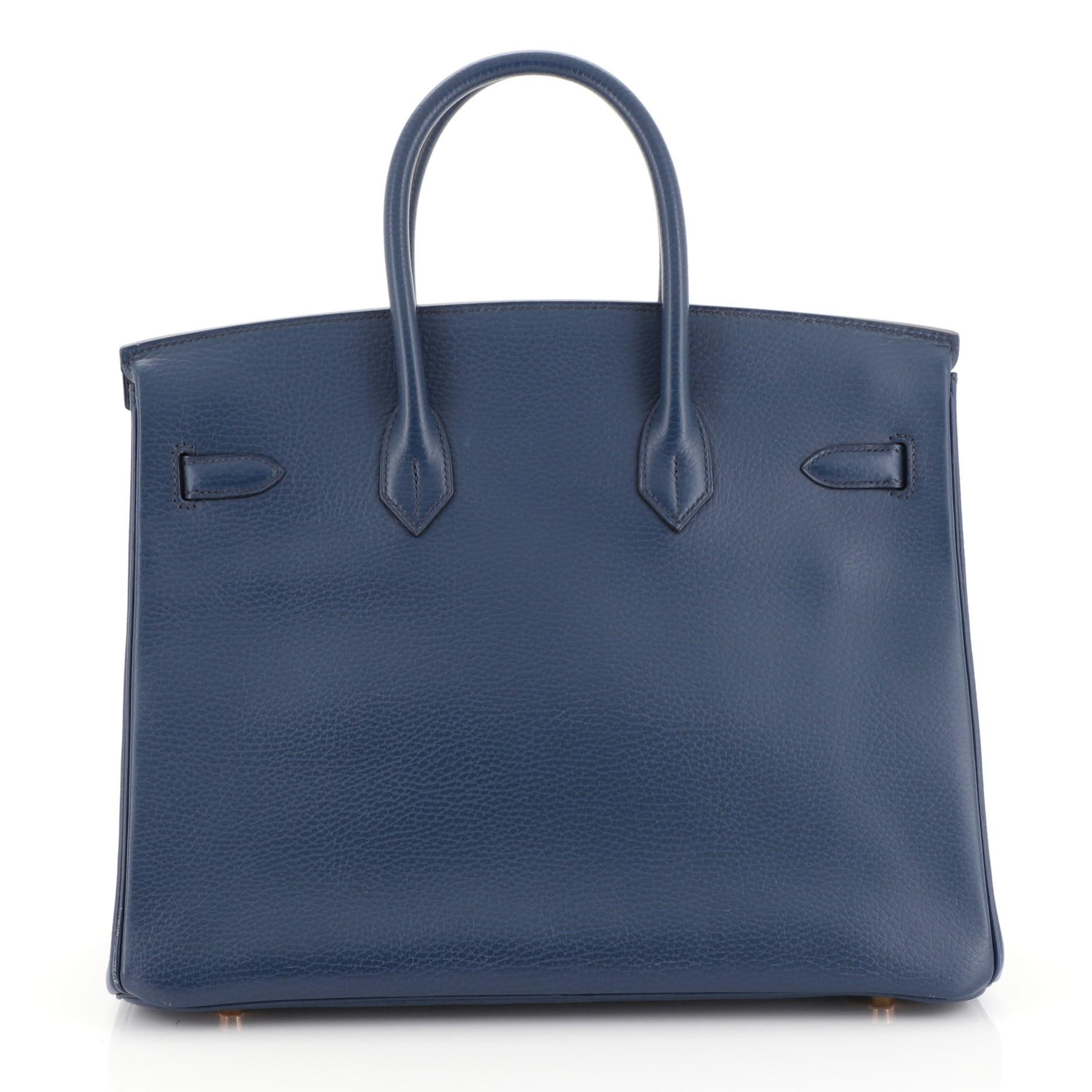 Hermes Birkin Handbag Bleu Saphir Ardennes with Gold Hardware 35 In Good Condition In NY, NY