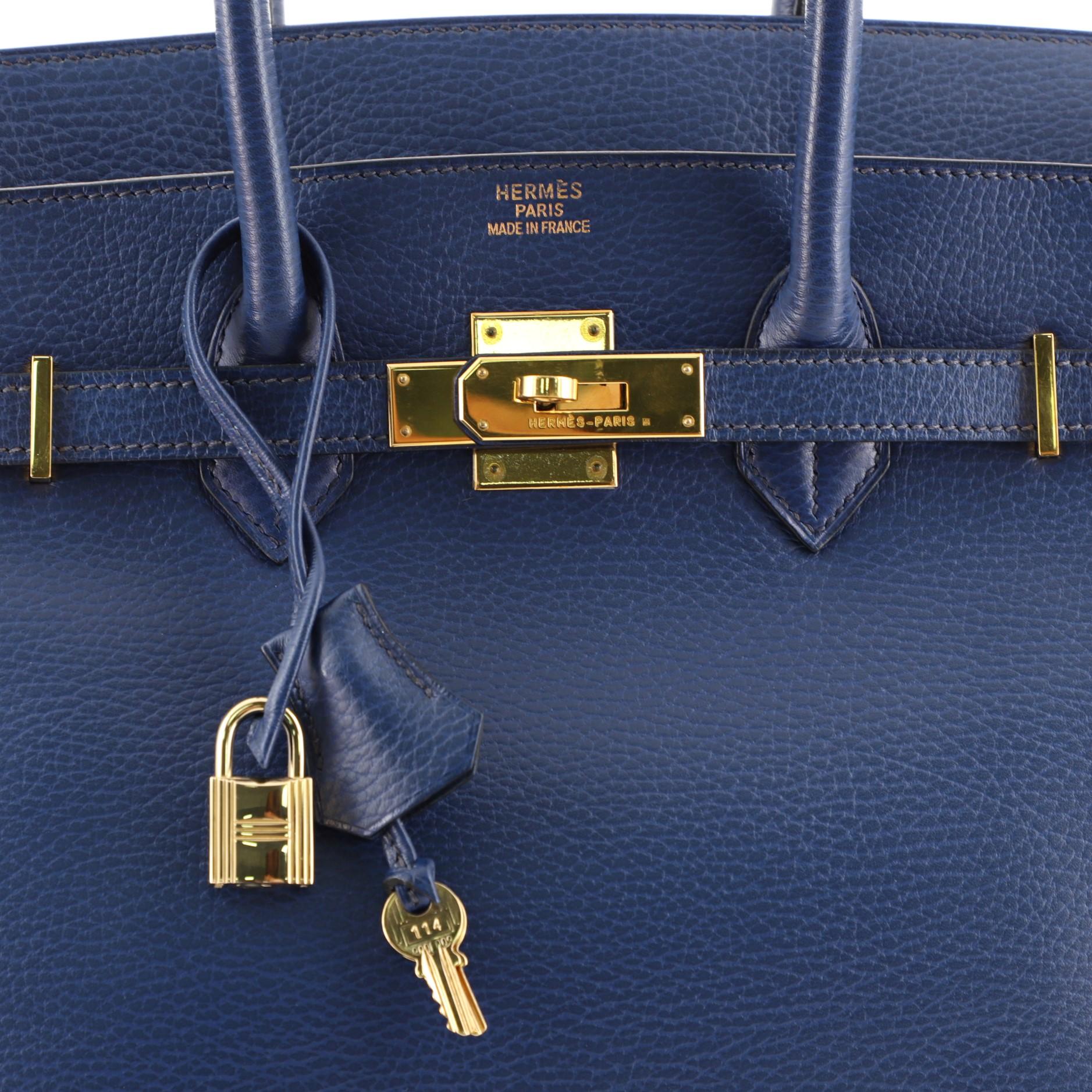 Purple Hermes Birkin Handbag Bleu Saphir Ardennes with Gold Hardware 35