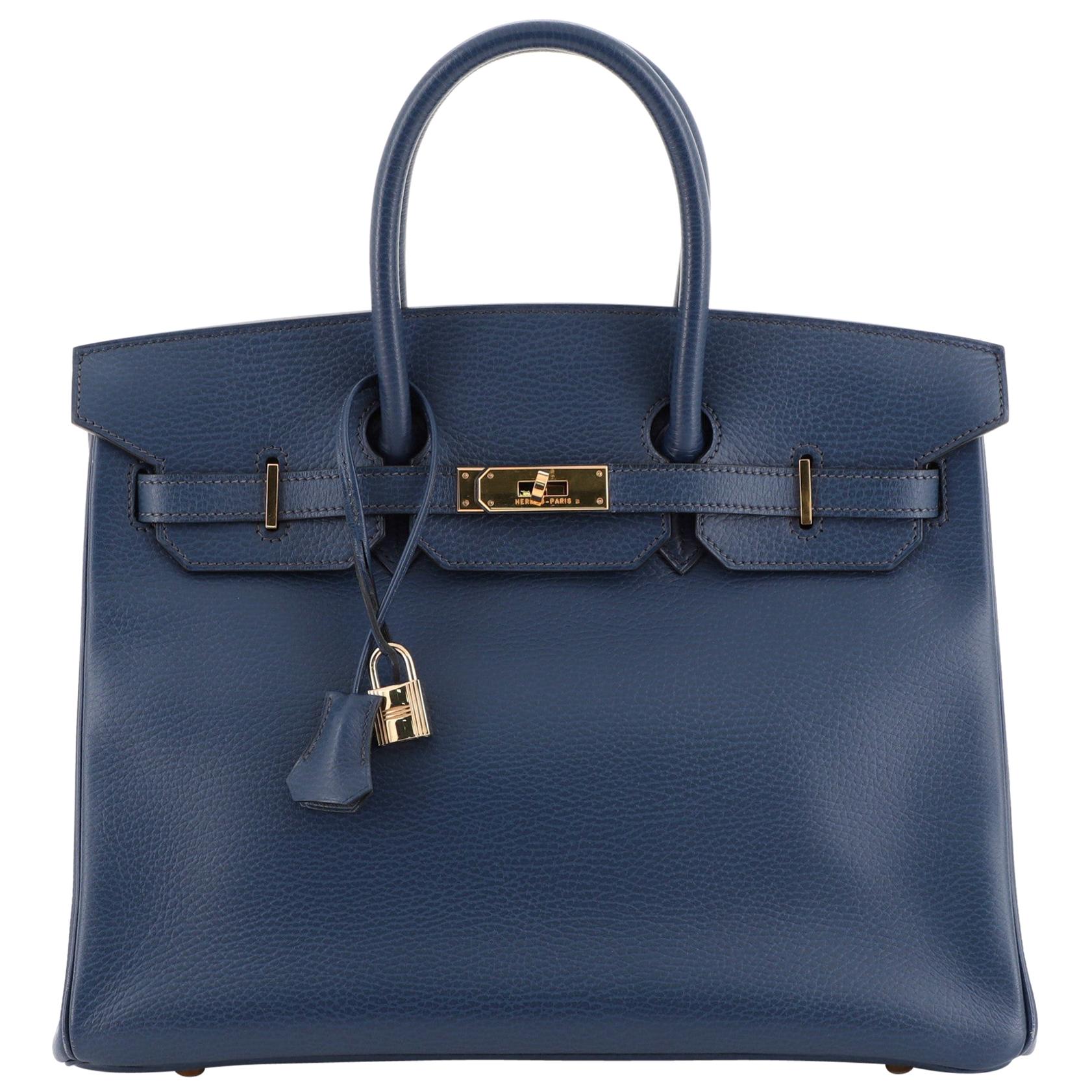 Hermes Birkin Handbag Bleu Saphir Ardennes with Gold Hardware 35