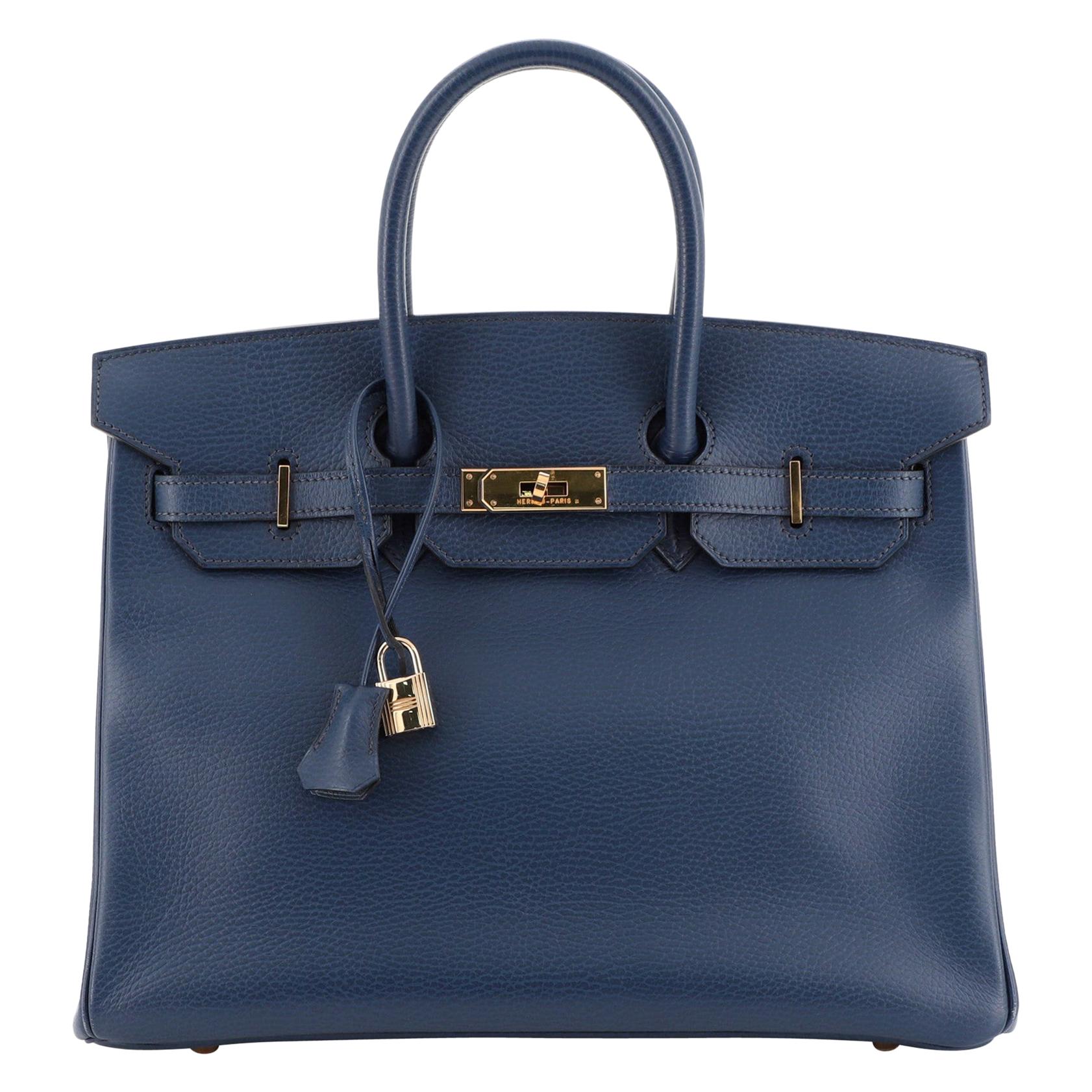 Hermes Birkin Handbag Bleu Saphir Ardennes with Gold Hardware 35