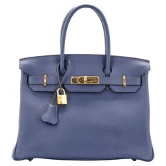 Sac à main Hermès Birkin Bleu Saphir Clemence avec finitions métalliques dorées 30