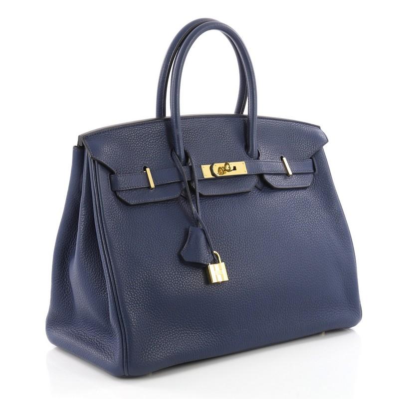 Black Hermes Birkin Handbag Bleu Saphir Clemence with Gold Hardware 35