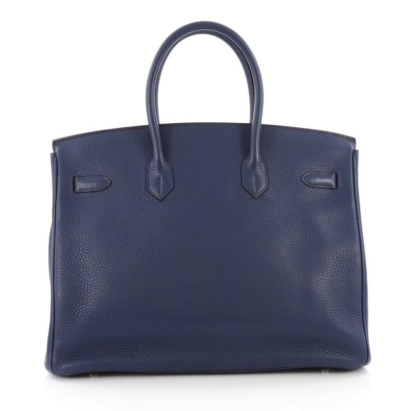 Hermes Birkin Handbag Bleu Saphir Clemence with Gold Hardware 35 In Good Condition In NY, NY