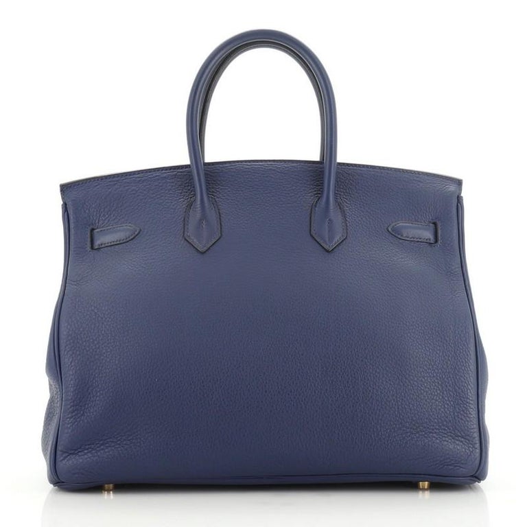 Hermes Birkin Handbag Bleu Saphir Clemence with Gold Hardware 35 at 1stDibs