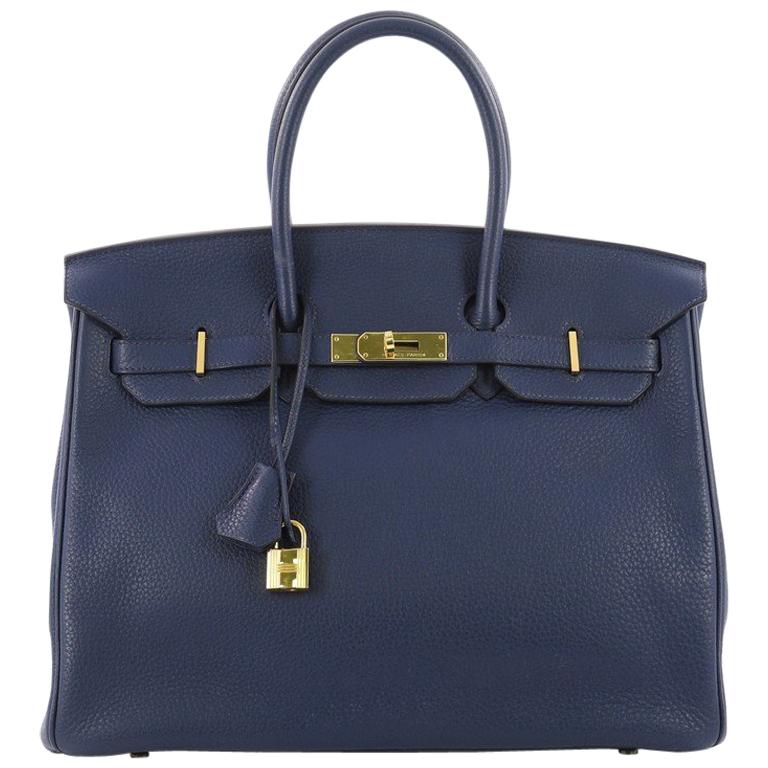 Hermes Birkin Handbag Bleu Saphir Clemence with Gold Hardware 35