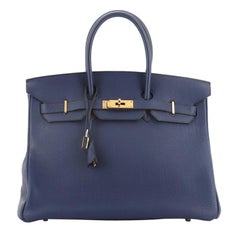 Hermes Birkin Handbag Bleu Saphir Clemence with Gold Hardware 35