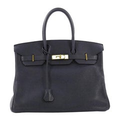 Hermes Birkin Handbag Bleu Saphir Clemence With Gold Hardware 35 