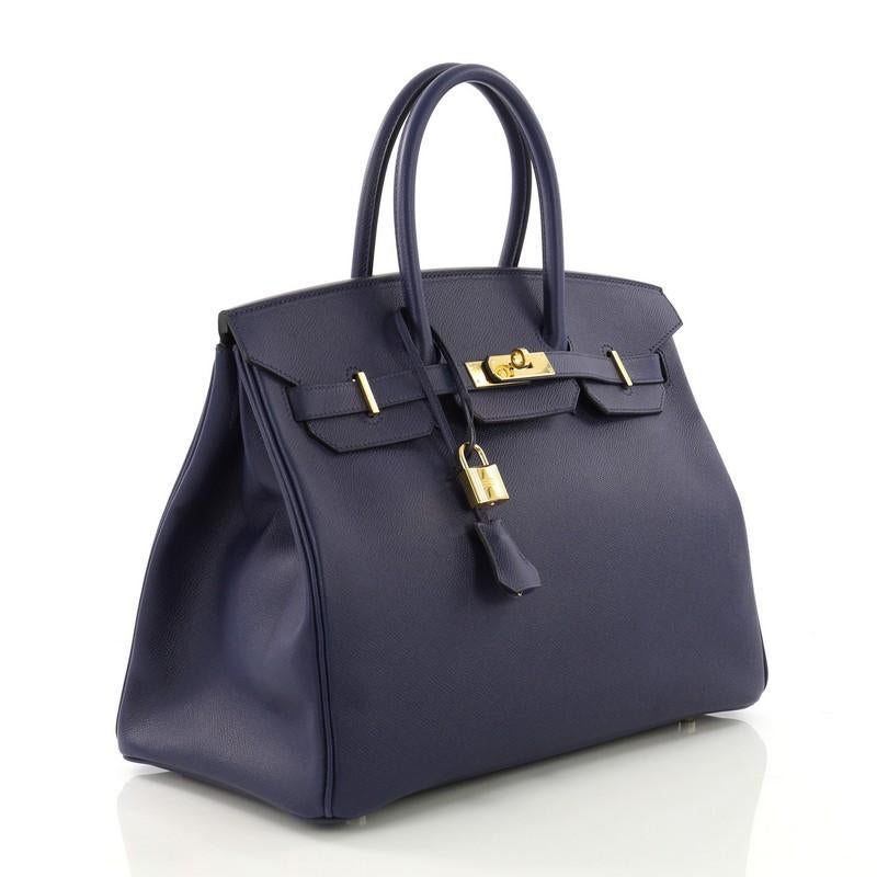 Black Hermes Birkin Handbag Bleu Saphir Epsom with Gold Hardware 35