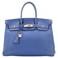 Hermes Birkin Handbag Bleu Saphir Fjord with Palladium Hardware 35
