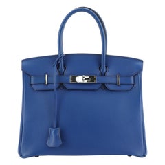 Hermes Birkin Handbag Bleu Saphir Gulliver with Palladium Hardware 30