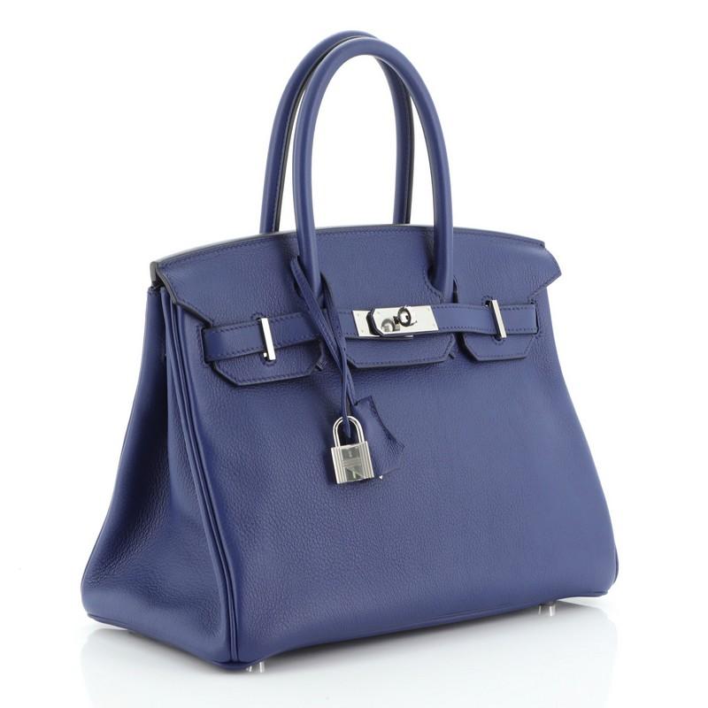 Purple Hermes Birkin Handbag Bleu Saphir Novillo with Palladium Hardware 30