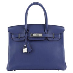 Hermes Birkin Handbag Bleu Saphir Novillo with Palladium Hardware 30