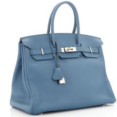 Hermes Birkin Handbag Bleu Tempete Clemence with Palladium Hardware 35