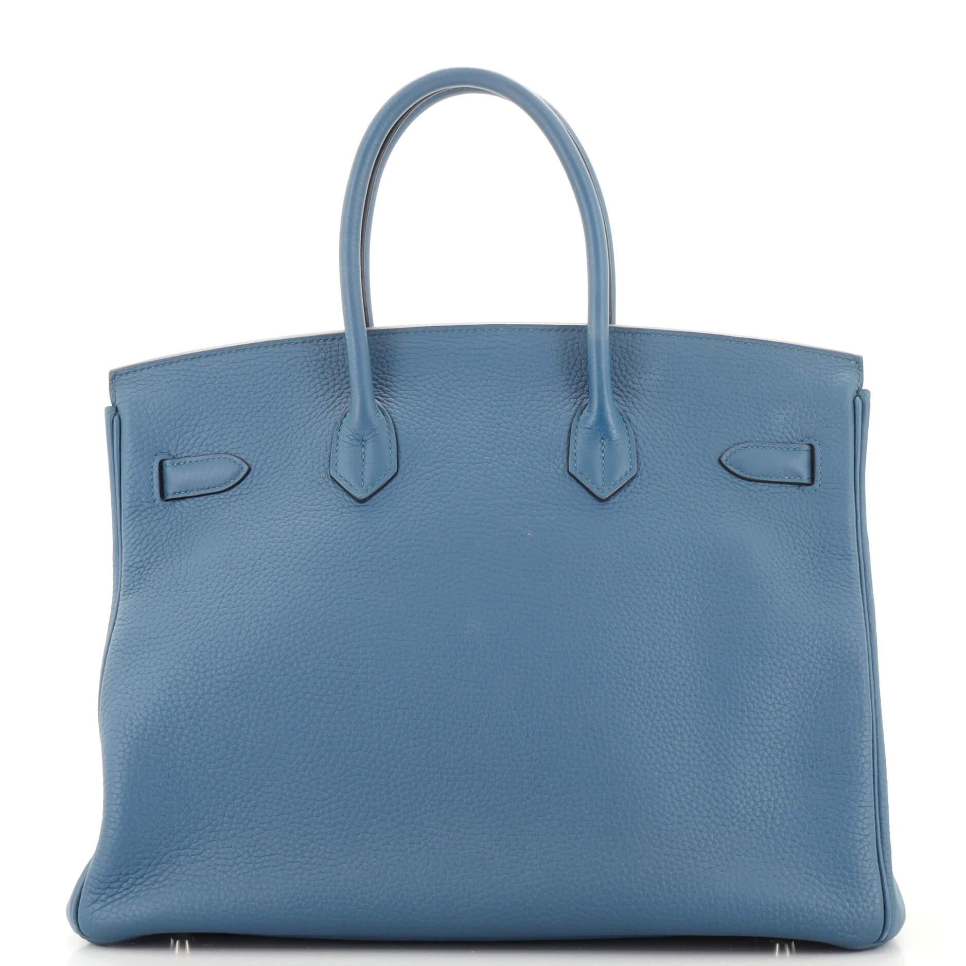 Hermes Birkin Handbag Bleu Tempete Clemence with Palladium Hardware 35 In Good Condition In NY, NY