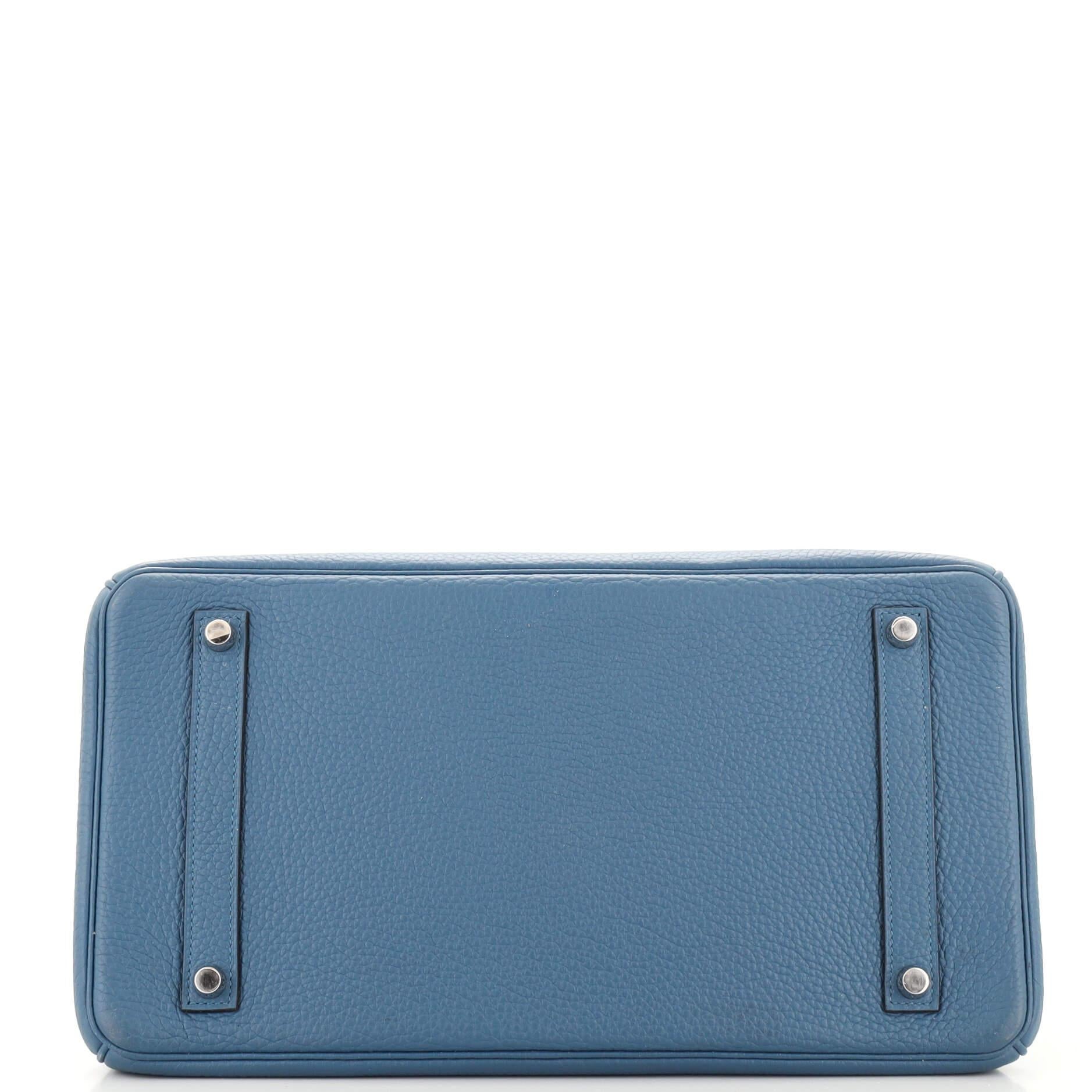 Women's or Men's Hermes Birkin Handbag Bleu Tempete Clemence with Palladium Hardware 35