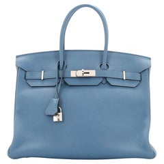 Hermes Birkin Handbag Bleu Tempete Clemence with Palladium Hardware 35