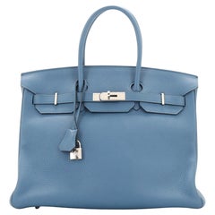 Hermes Birkin Handbag Bleu Tempete Clemence with Palladium Hardware 35