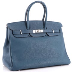 Hermes Birkin Handbag Bleu Tempete Fjord with Palladium Hardware 35