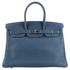 Hermes Birkin Handbag Bleu Tempete Fjord with Palladium Hardware 35