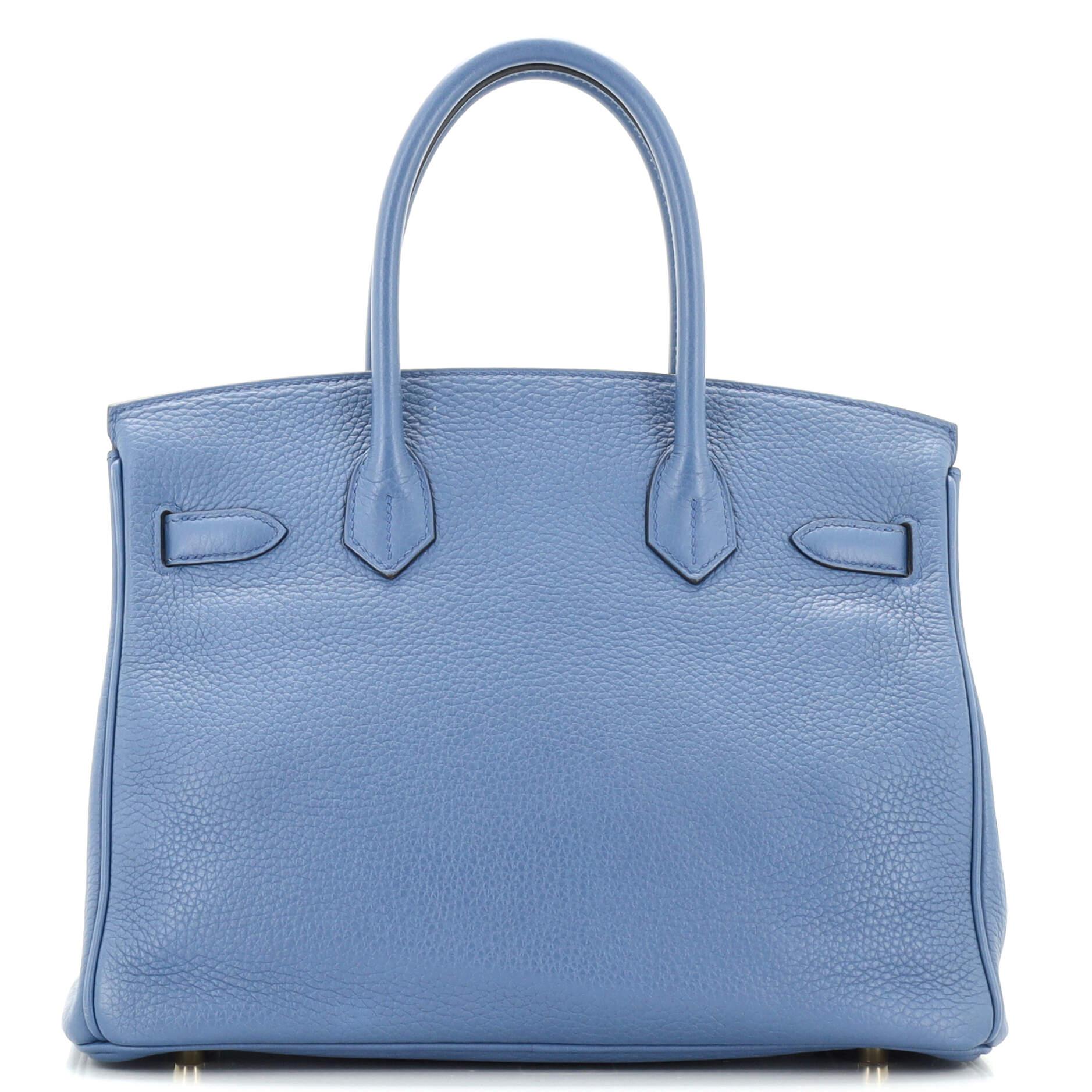 Hermes Birkin Handbag Bleu Thalassa Clemence with Gold Hardware 30 at ...