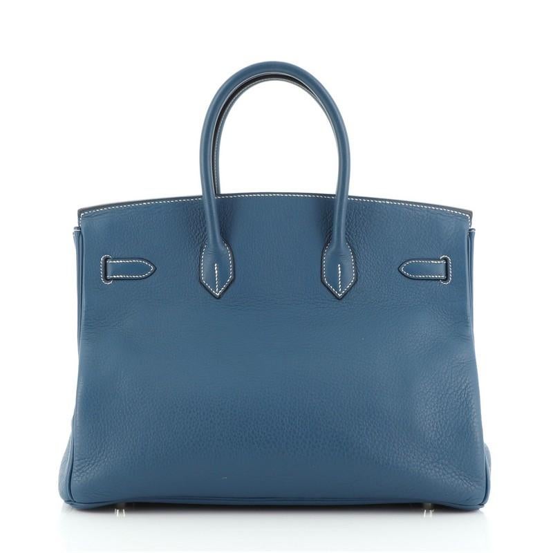 Blue Hermes Birkin Handbag Bleu Thalassa Clemence with Palladium Hardware 35