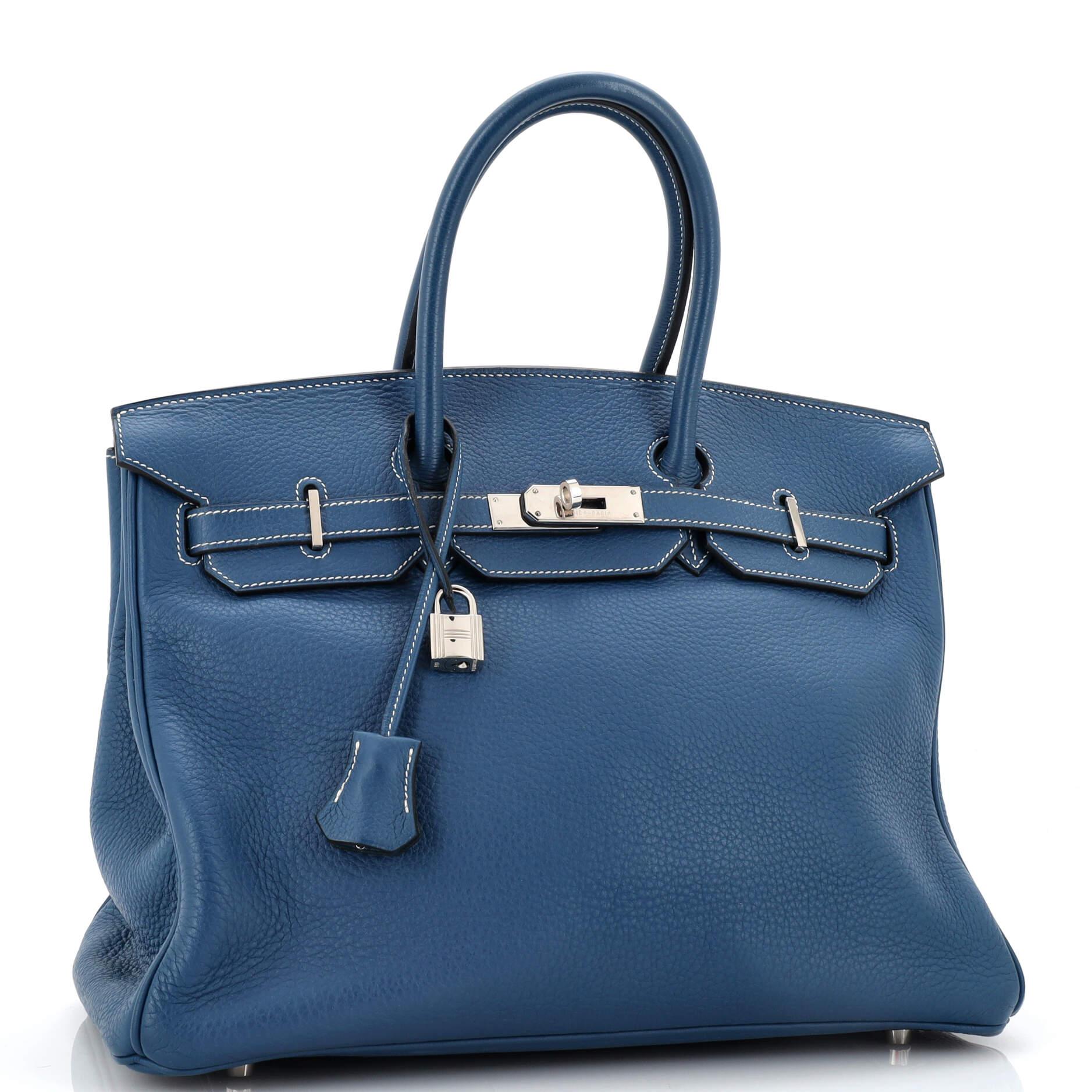 Hermes Birkin Handbag Bleu Thalassa Clemence with Palladium Hardware 35 In Fair Condition In NY, NY