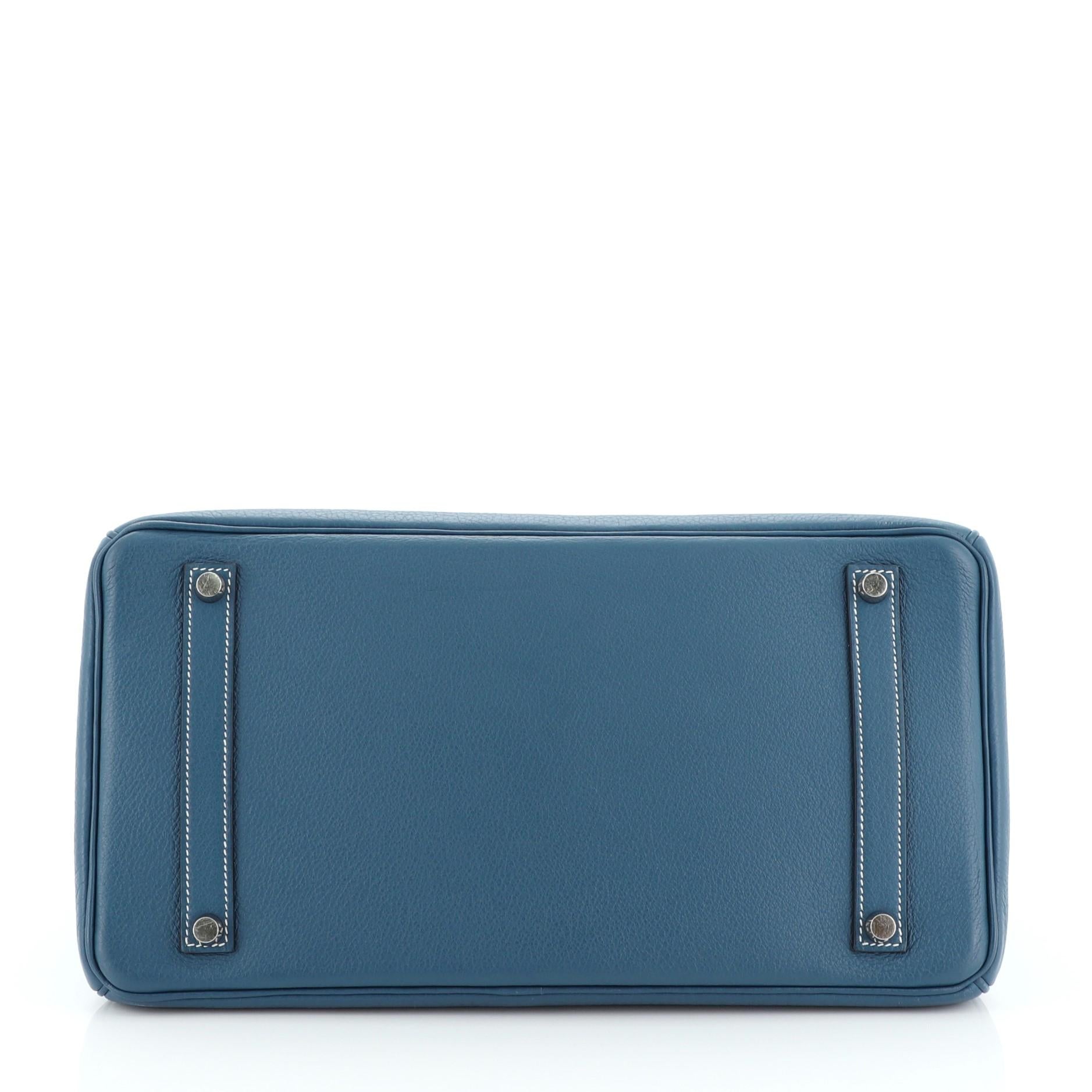Blue Hermes Birkin Handbag Bleu Thalassa Clemence with Palladium Hardware 35