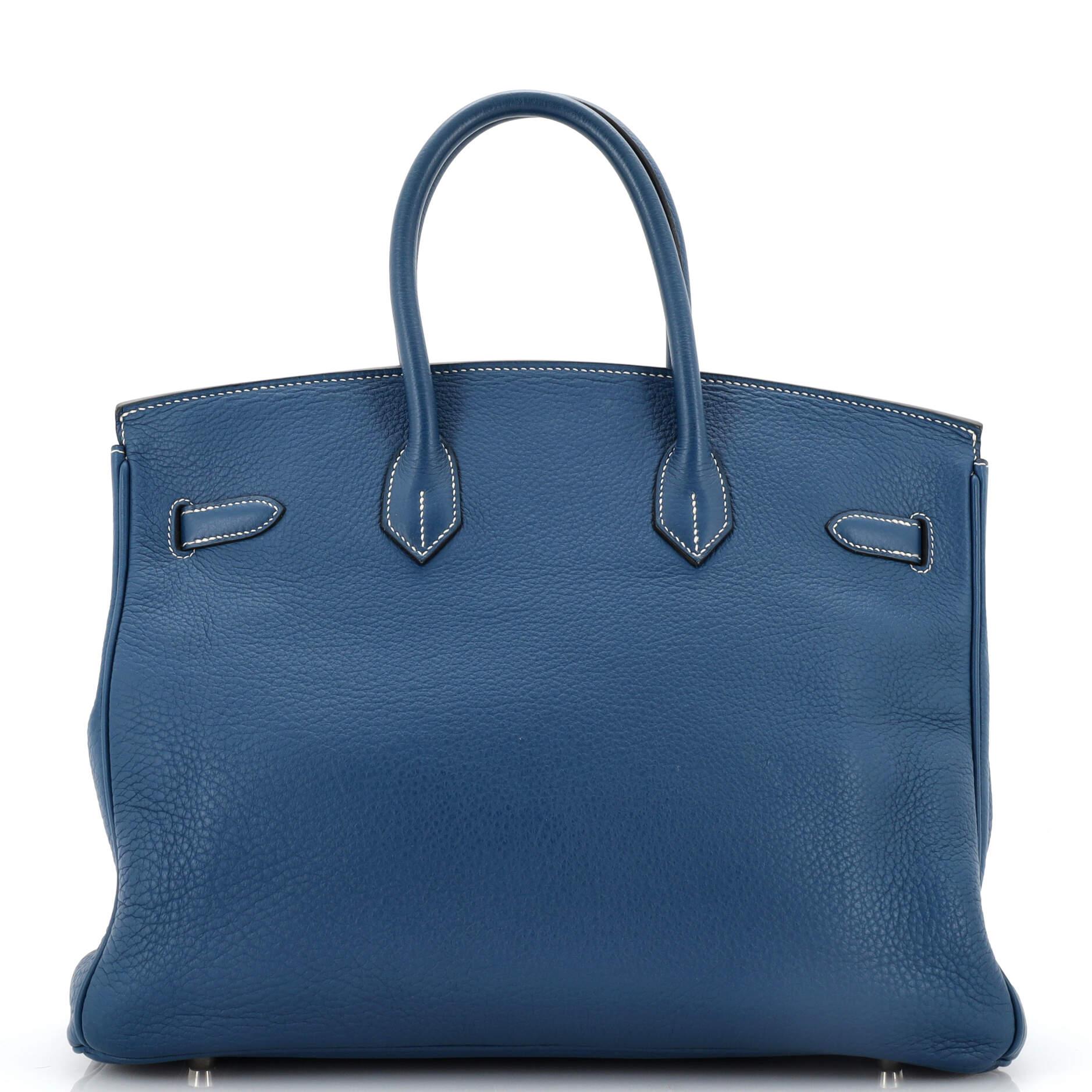Women's or Men's Hermes Birkin Handbag Bleu Thalassa Clemence with Palladium Hardware 35