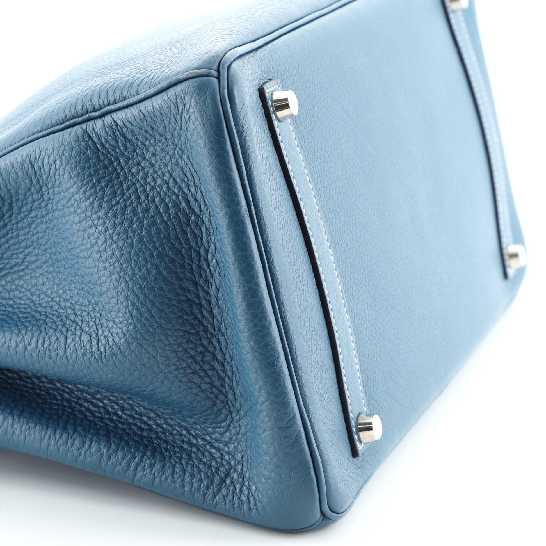 Women's Hermes Birkin Handbag Bleu Thalassa Clemence with Palladium Hardware 35