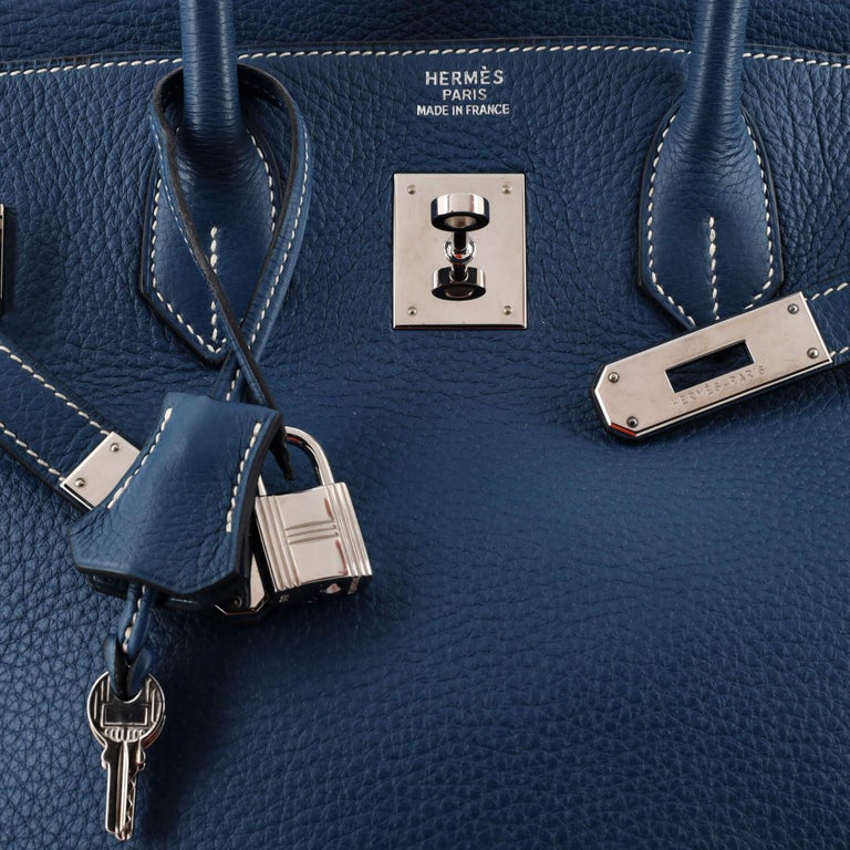 Bleu Thalassa Clemence and Denim Birkin 35 Palladium Hardware, 2009, Handbags & Accessories, 2023