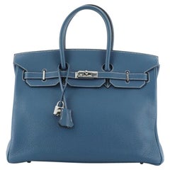 Hermes Birkin Handbag Bleu Thalassa Clemence with Palladium Hardware 35