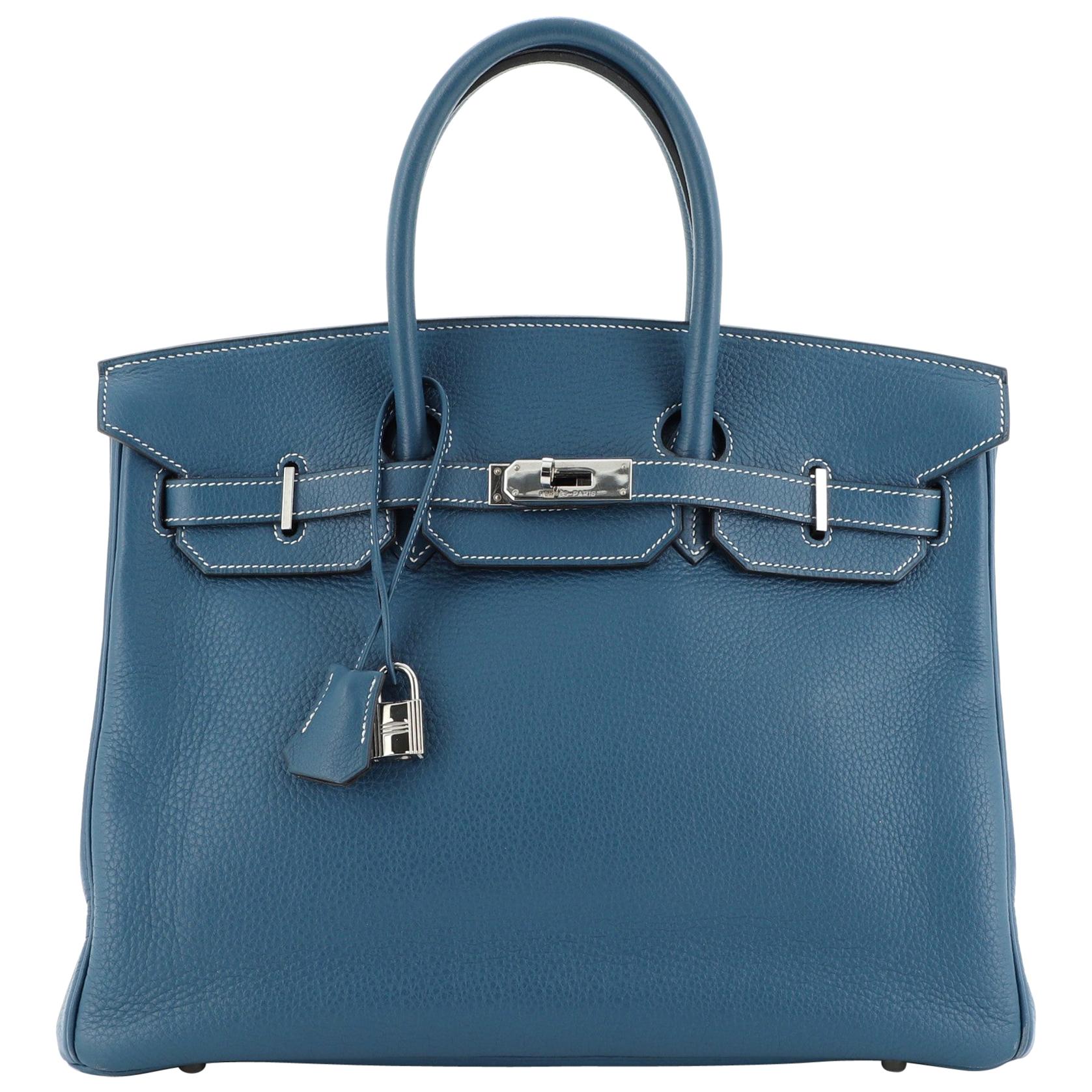 Hermes Birkin Handbag Bleu Thalassa Clemence with Palladium Hardware 35 ...