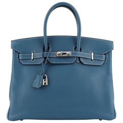 Hermes Birkin Handbag Bleu Thalassa Clemence with Palladium Hardware 35