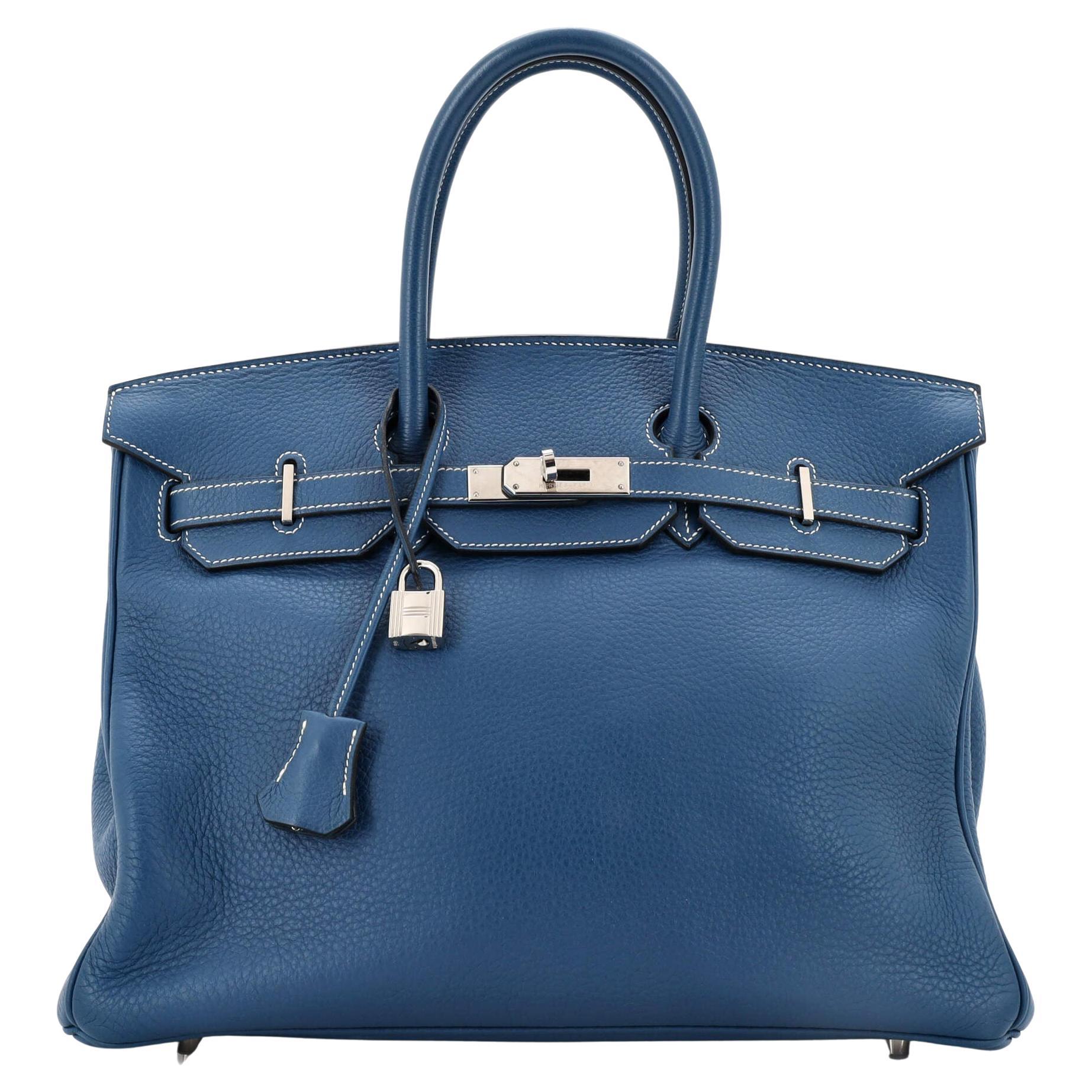 Hermes Birkin Handbag Bleu Thalassa Clemence with Palladium Hardware 35