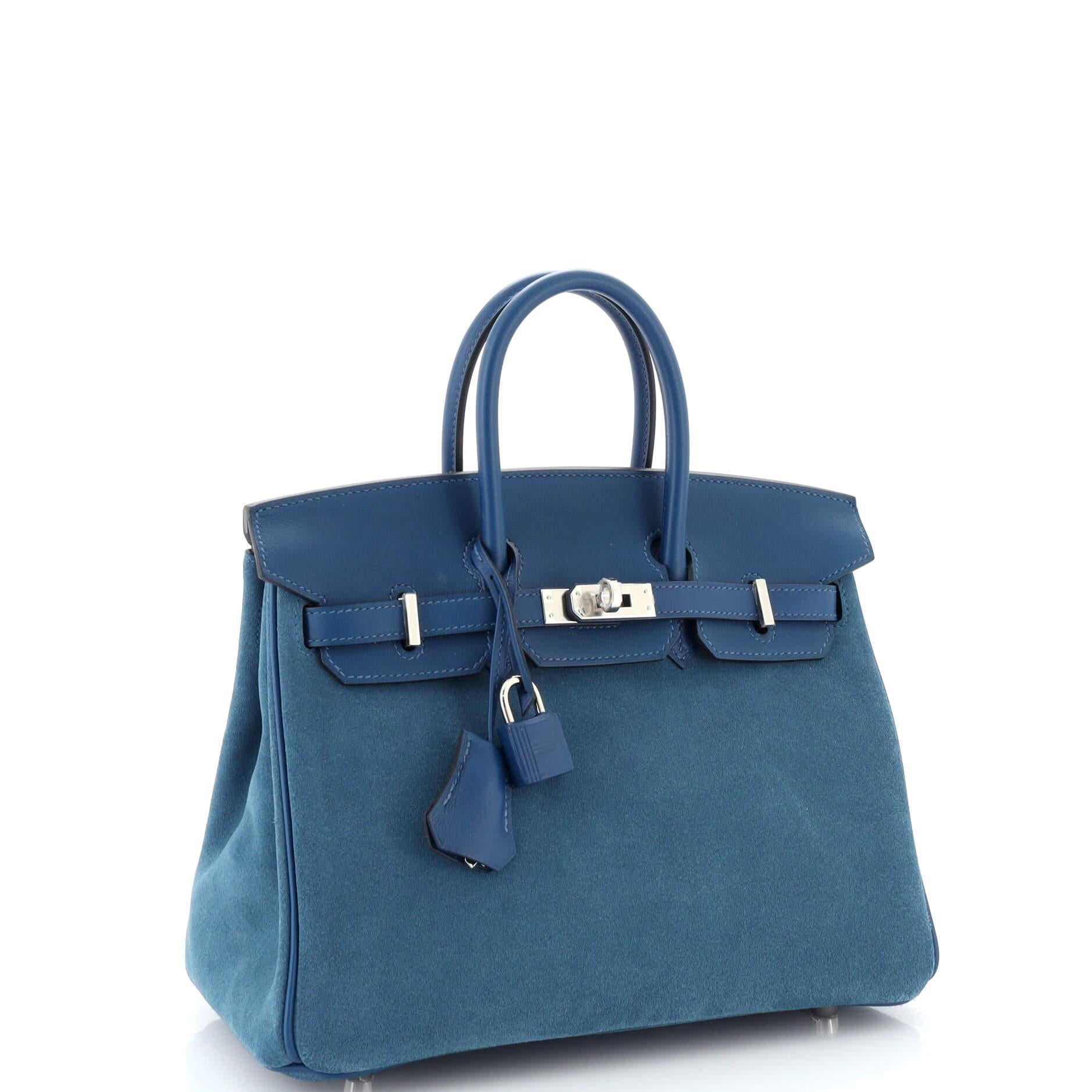 Hermes Birkin Handbag Bleu Thalassa Grizzly with Swift with Palladium Hardware  In Good Condition In NY, NY