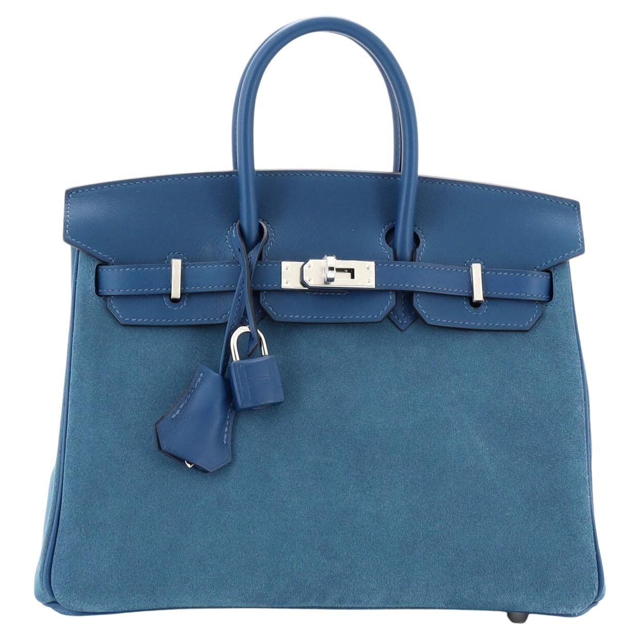 Hermes Birkin Handbag Bleu Thalassa Grizzly with Swift with Palladium Hardware 