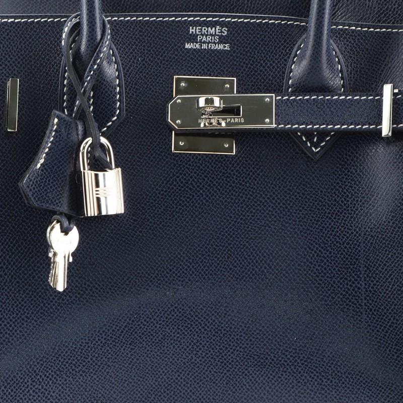 Black Hermes Birkin Handbag Bleu Thalassa Veau Grain Lisse with Palladium Hardware 30
